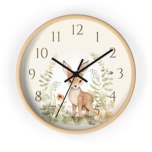 Woodland Nursery Wall Clock, Kids Clock, Woodland Theme Decor, Deer, Nursery Decor Gift, Gender Neutral Kids Gift