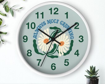 Retro Wall Clock, Groovy, Motivational, Bedroom Clock, Personalized, Silent, Wood Wall Clock, 70's Wall Art, Floral Home Design , Wall Decor