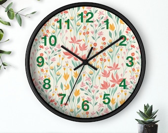 Wildflower Clock, Bienvenue Clock, French Bouquet Clock, Floral Clock, Retro floral Wall Clock, Minimalist Clock Wall, Floral Wall Decor