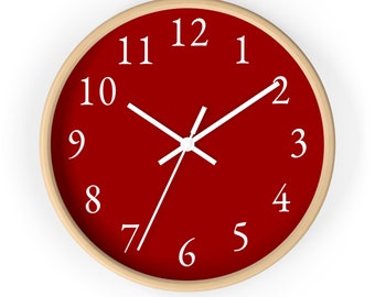 Red Unique Wall Clock, Minimalist Red Wall Clock with Numbers, Modern Simple Red Wall Clock with Numbers