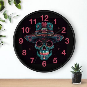 Sugar Skull Wall Clock, House Gift for Mexican Day of The Dead Wall Decor