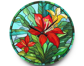 Wall Clock retro floral pattern, floral wall clock, Mid century wall clock, Wooden wall clock, Large flowers
