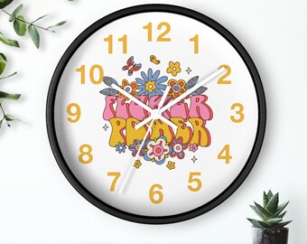 Retro Wall Clock, Groovy, Motivational, Bedroom Clock, Personalized, Silent, Wood Wall Clock, 70's Wall Art, Floral Home Design , Wall Decor