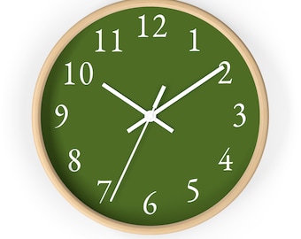 Simple Olive Green Wall Clock, North Sea Green Earth tone Wall Clock, Emerald Teal Clock with Numbers, Solid Color Modern Minimal Wall Clock