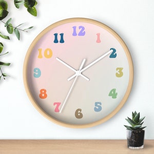 Colorful Wall clock, Pastel Rainbow clock, Personalized Scandinavian Wall Clock, Room nursery decor