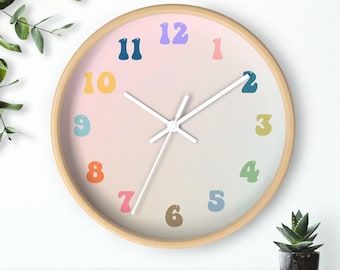 Colorful Wall clock, Pastel Rainbow clock, Personalized Scandinavian Wall Clock, Room nursery decor