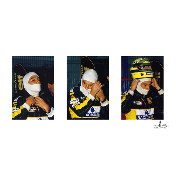 Tirage photographique Triptyque Ayrton Senna GP F1 d'Espagne à Jerez 1986 Bernard Bakalian BakalianPhoto Lotus Renault Turbo Formule un