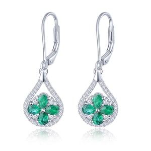 Teardrop Dangle Earrings, Natural Zambian Emerald Gemstones Earrings in Silver