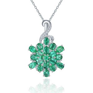 Emerald Floral Pendant Necklace: Sterling Silver May Birthstone