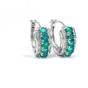 Emerald & Zirconia Sterling Silver Hoop Earrings: Vintage-Inspired Design