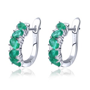 Emerald Small Hoop Earrings with 925 Sterling Silver, High Quality Silver Huggie Earrings, Natural Gemstones Earrings for Women