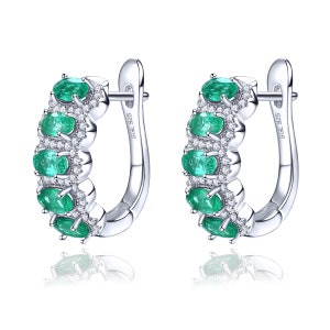 Emerald Small Hoop Earrings, Natural Emerald Silver Hoop, Green Gemstone Earrings for Women