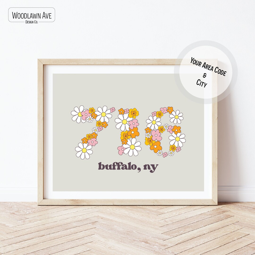 Groovy Area Code Wall Art, Groovy Flowers, Custom Wall Art, Buffalo Art ...