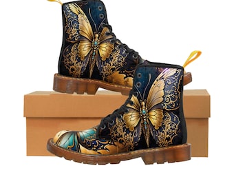 Stylish walking romantic boots golden butterflies confort Autum relaxed days trendy modern  Women's Canvas Boots