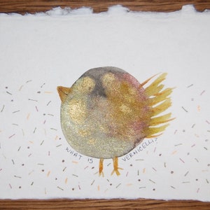 May include: A watercolor painting of a bird with a golden body and a brown head. The bird is standing on a white background with small brown and orange lines. The text "WHAT IS VERMICELLI?" is written on the bottom of the image.