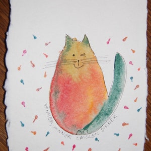 Winner, winner, chicken dinner.  Cute watercolor notecard/hand painted/silly/colorful/sarcastic