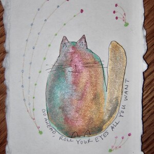 Ga je gang, rol je ogen zoveel je wilt. Leuke aquarel notecard/hand geschilderd/dom/kleurrijk/sarcastisch/uniek