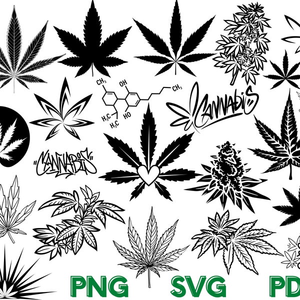 Cannabis Svg Pdf Png Bundel, Marihuana Cut File, Weed Svg Bestanden voor Cricut, Cannabis Clipart, Cannabis Png, Pot Leaf Svg, Marihuana Svg, Tshirt svg