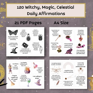 120 Daily Affirmations Witchy Magic Celestial Printable Bundle,Jar Quotes Positive,Mindfulness Affirmations Positivity Prints Digital