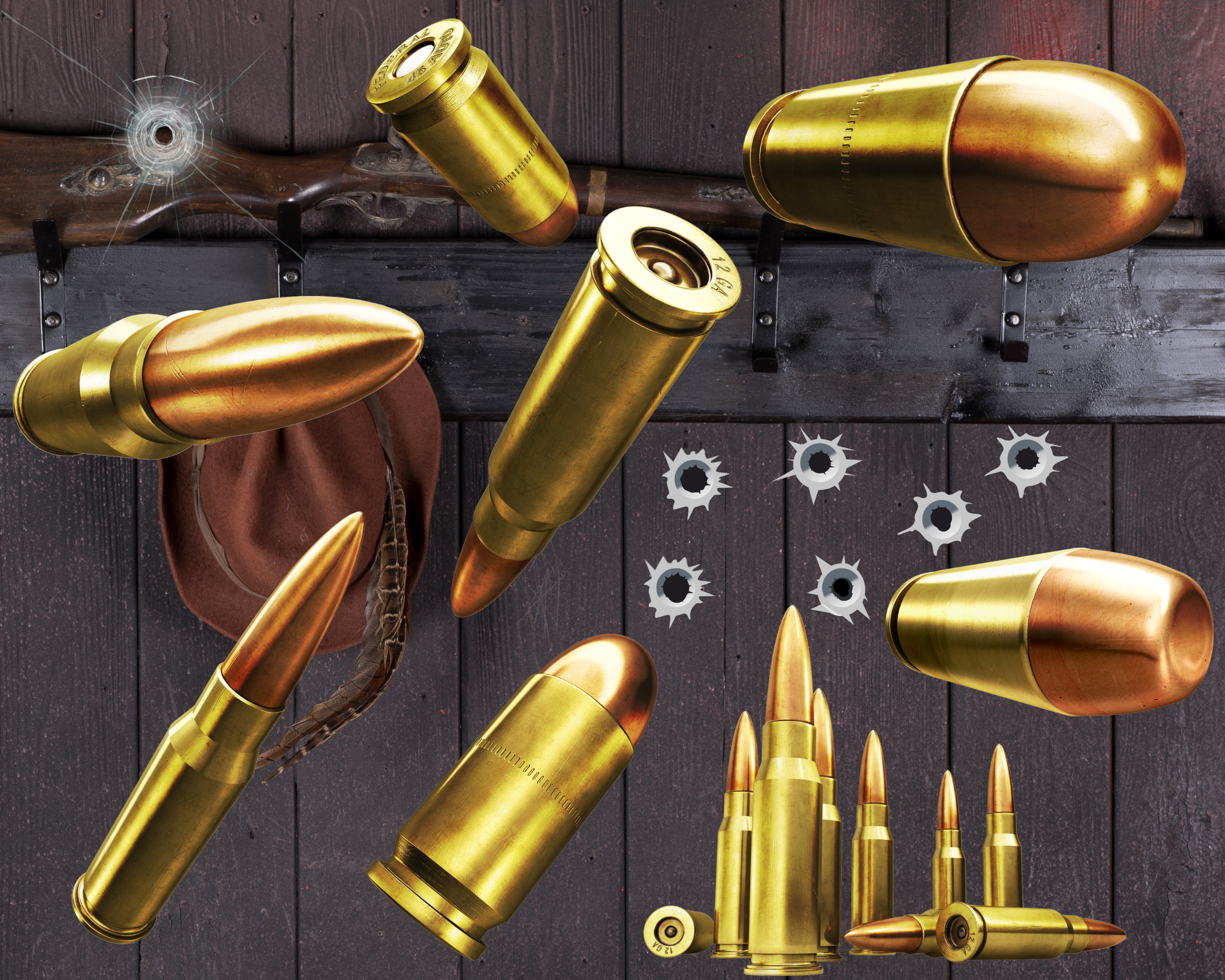 Gold Bullets Holes Png Pdf Sublimation Bundle, Army, Weapon, Bullet
