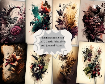 Floral ATC Cards: Printable Journaling, Scrapbooking (Digital Download)