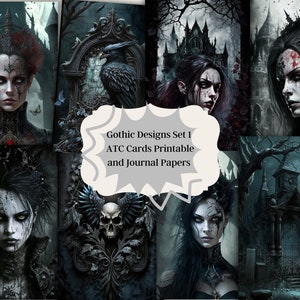 Gothic Design Set 1 Journal Karten Atc, Digitales Papier, druckbare Journaling Karten, Scrapbooking, druckbare Seiten, druckbare Atc Karten, Digital