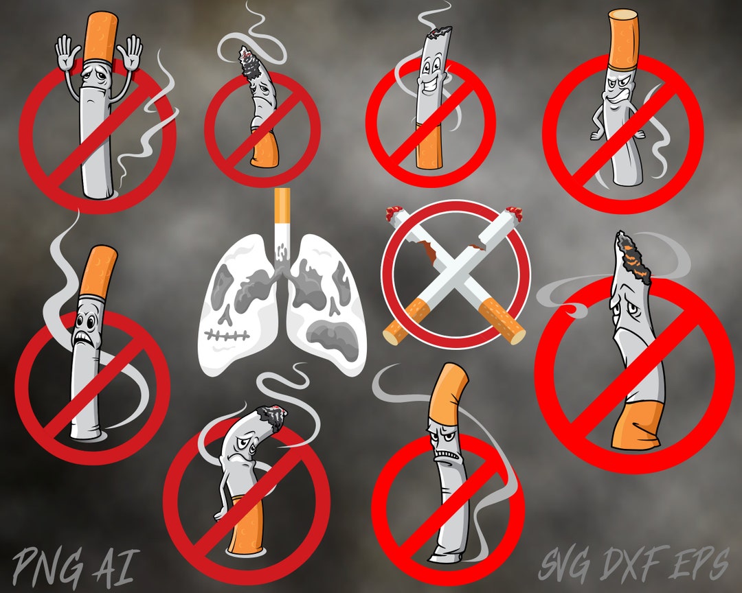 No Smoking Sign Cartoon Clipart Bundle (digital Download) - Etsy