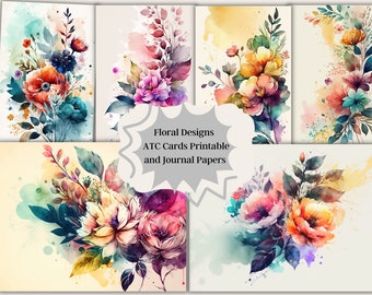 Aquarell Floral Journal Karten: ATC Scrapbook Papier zum ausdrucken (digitaler Download)