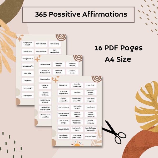 365 Daily Affirmations Printable Bundle, Jar Quotes Positive Affirmation, Mindfulness Affirmations Positivity Prints, Motivational Cards