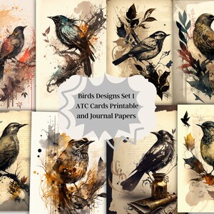 Bird Ink Drawing Journal Cards: Printable ATC Scrapbook Paper (Digital Download)