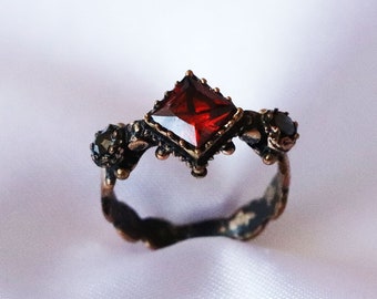 Bronze Gothic Ring | Red Crystal Victorian Statement Jewelry
