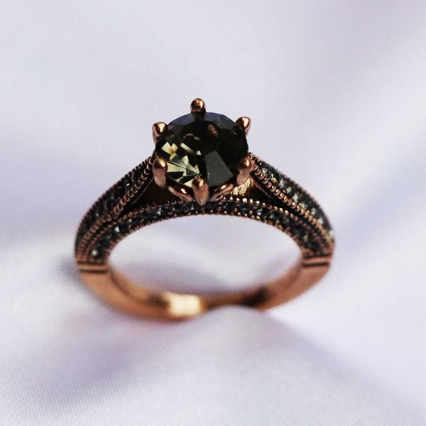 Bronze Engagement Ring, Marcasite Stones Unique, Vintage, Shiny, Elegant Women Rings, Gift Ring