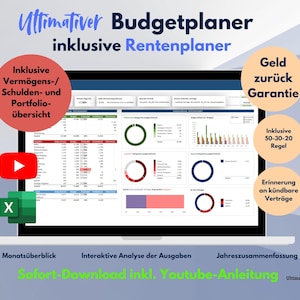 Ultimativer Budgetplaner Excel |ハウスハルツブッフ ヴォルラーゲ |ドイツ語 |ドイツ語 |予算 |スパレン |アウスガベン |アクティエン |ポートフォリオ |レンテ