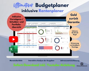 Ultimativer Budgetplaner Excel | Haushaltsbuch Vorlage | Deutsch | German | Budget | Sparen | Ausgaben | Aktien | Portfolio | Rente