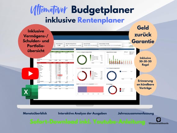 Ultimativer Budgetplaner Excel | Haushaltsbuch Vorlage | Deutsch | German | Budget | Sparen | Ausgaben | Aktien | Portfolio | Rente