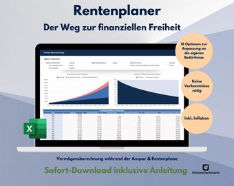 Rentenrechner | FIRE | Excel Dashboard | Vermögen | Automatisiert | Steuern | Sparen | Zinsen | Deutsch | German | Inflation