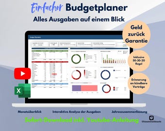 Einfacher Budgetplaner Excel | Haushaltsbuch | Vorlage | Deutsch | German | Automatisiert | Budget | Sparen | Einkommen | Ausgaben