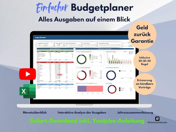 Einfacher Budgetplaner Excel | Haushaltsbuch | Vorlage | Deutsch | German | Automatisiert | Budget | Sparen | Einkommen | Ausgaben