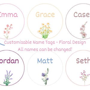 Customizable Name Tag, Printable Name Tag, Name Tags for Students, Name tag for wedding, birthday name tag, floral name tag