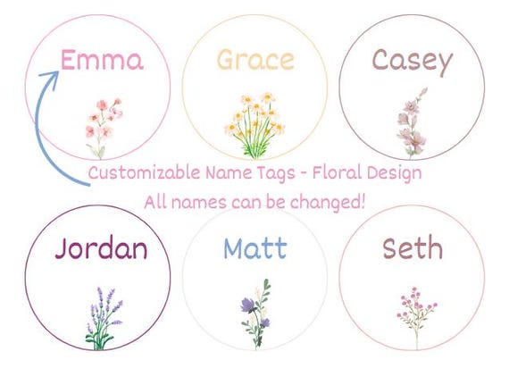 Porte-nom personnalisable, Porte-nom imprimable, Porte-nom pour étudiants, Porte-nom pour mariage, Porte-nom d'anniversaire, Porte-nom floral