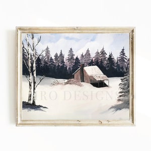 Snowy Cabin Oil Painting - Digital Download