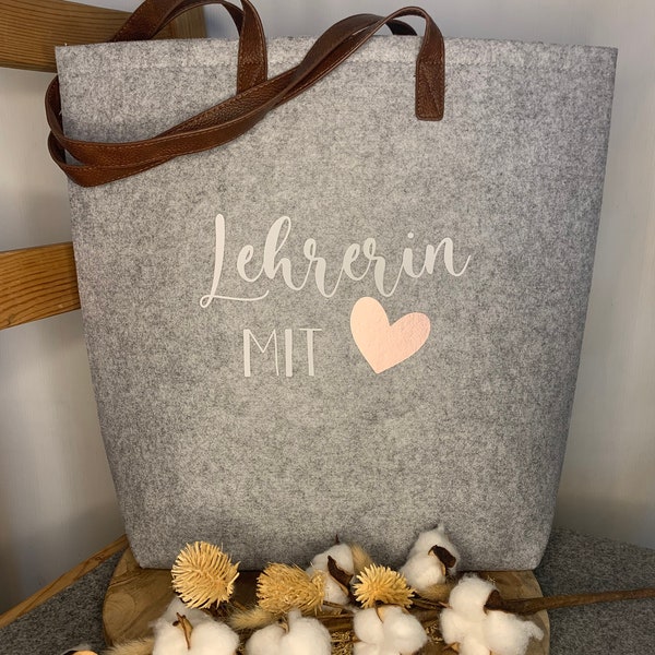 Filztasche | Lehrerin mit Herz | Lehrergeschenk | Shopper | Geschenkidee | Felt Bag | personalisierbar