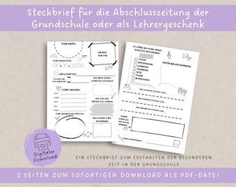 Elementary School Graduation Newspaper Profile | Printable | Friendship Book Page Template | Farewell Gift for Teachers | 4th Grade Memory Album