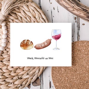 Postkarte | Weck, Worscht un Woi | Grußkarte | Glückwunschkarte | Meenz | Rheinhessen | Geschenk
