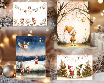 Weihnachtskarten-Set Wichtel | 4 Grußkarten | Postkarte | Grußkarte | Geschenk | Wichtel | Wichtelbrief | Wichteltür | Bundle