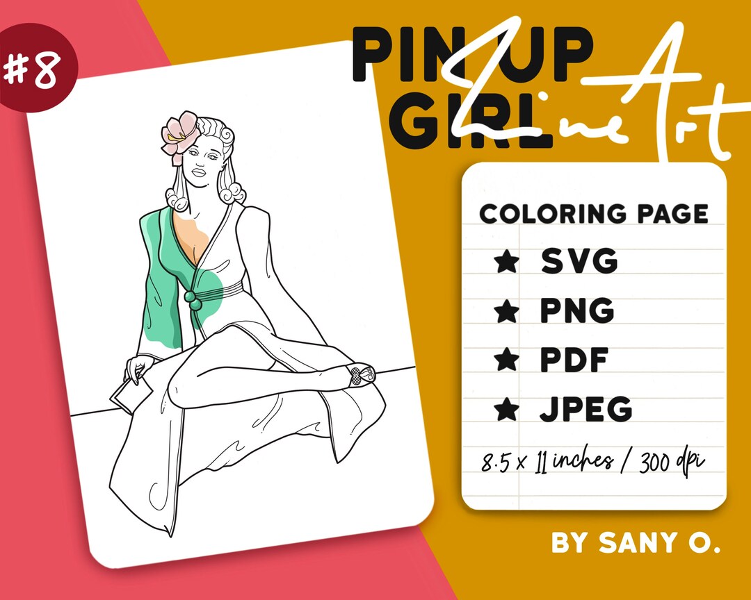 Pin-up Girl Sexy Vintage Women Line Art Illustration Printable - Etsy
