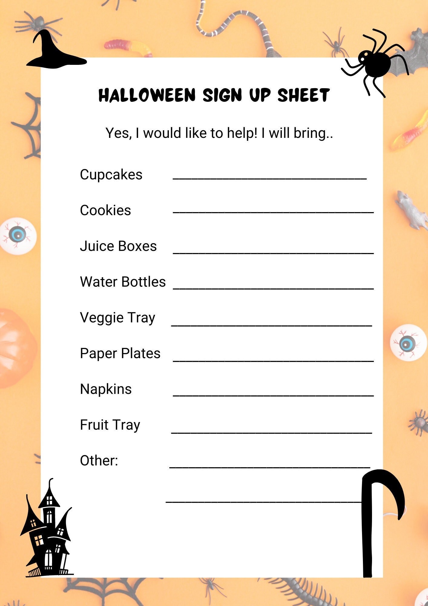 Halloween Class Party Sign Up Sheet Etsy