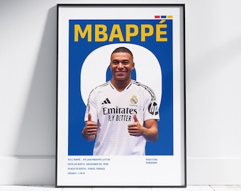 Póster de Kylian Mbappé del Real Madrid – Camiseta n.° 9, regalo para aficionados al fútbol (descarga digital)