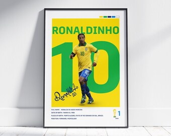 ロナウジーニョ ブラジル伝説ポスター：スポーツウォールアート（100 x
