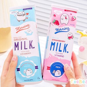 Kawaii Milk Carton Pencil Case Kawaii Stationery Back To School Supplies Office Supply Leather Korean Aesthetic Anime Manga Japan kitsch image 3